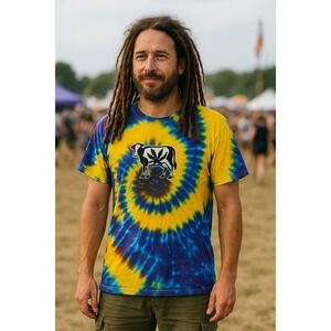 The Farm Mens M Tie Dye Colorado Dispensary Shirt Hippie Art Graphic Festival